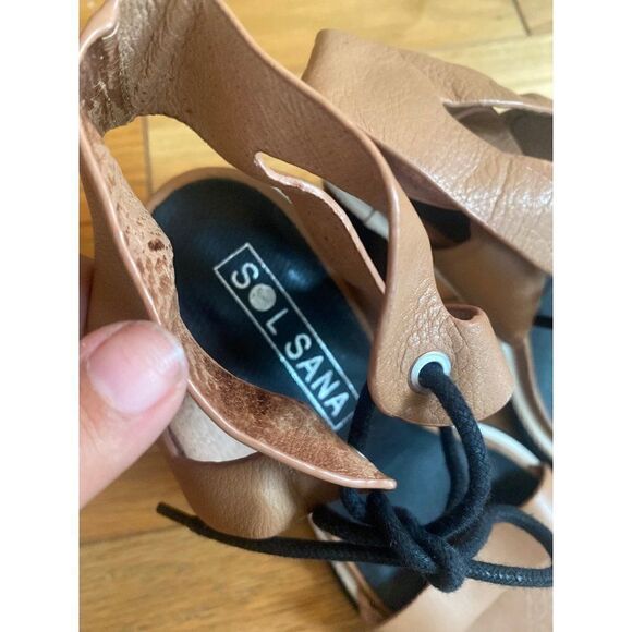 Sol Sana black/tan/white block heel ankle tie shoes size 37 - Picture 2 of 7